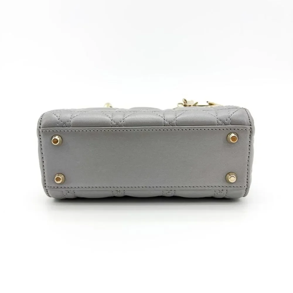 Dior Mini Lady Dior Bag Steel Grey Lambskin Gold Hardware